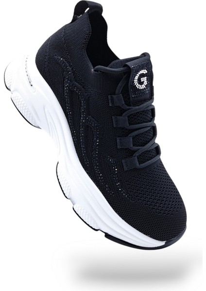 G25Y309 Taşlı Siyah Kadın Günlük Triko Spor Ayakkabı modelleri