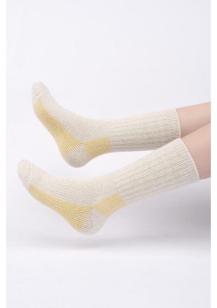 Unisex Alpaka Yünü Havlu Kışlık Ekru/sarı Soket Çorap M 6005 Es