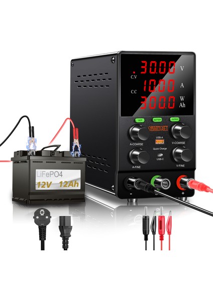 0-30V/10A Ayarlı Dc Güç Kaynağı Voltaj Regülatörü Şarj Fonksiyonlu (Siyah)