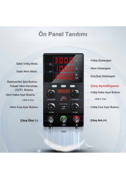 0-30V/10A Ayarlı Dc Güç Kaynağı Voltaj Regülatörü Şarj Fonksiyonlu (Siyah) fiyatları