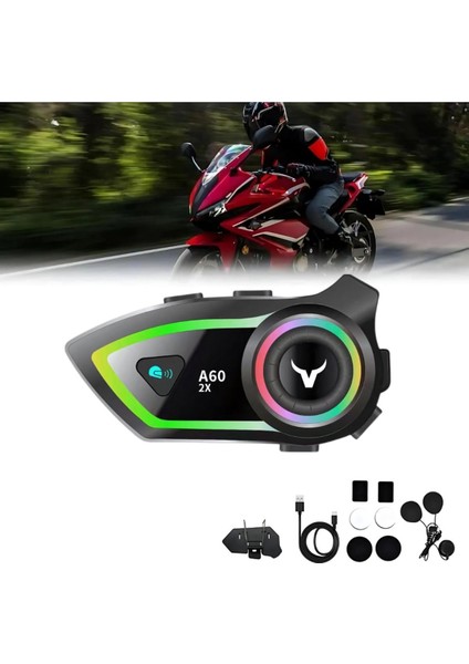 2 Intercom Bağlantılı Su Geçirmez Motosiklet Kask Bluetooth 5.3 300M Intercoom 2.000MAH