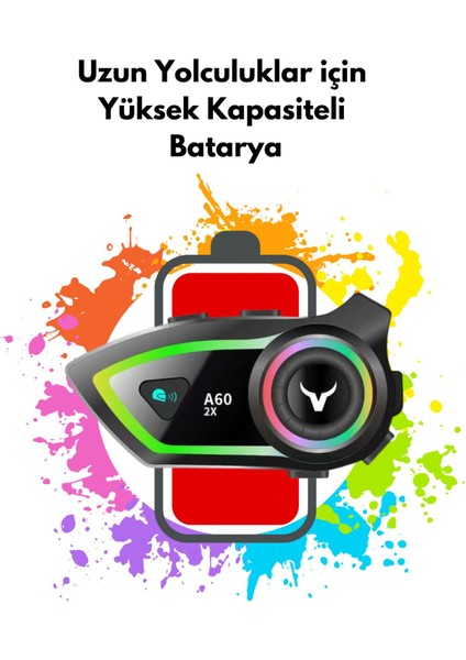 2 Intercom Bağlantılı Su Geçirmez Motosiklet Kask Bluetooth 5.3 300M Intercoom 2.000MAH
