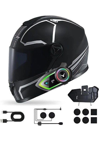2 Intercom Bağlantılı Su Geçirmez Motosiklet Kask Bluetooth 5.3 300M Intercoom 2.000MAH