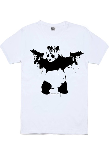 Uzi Tabancalı Panda Beyaz Erkek Tshirt