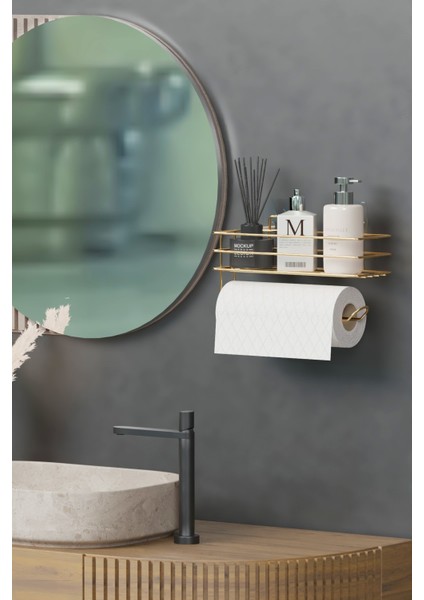 Home Gold Yapışkanlı Raflı Kağıt Rulo Havluluk Havlu Kağıltlık Banyo Mutfak Düzenleyici Raf
