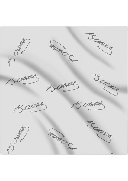 Beyaz Atatürk Imza Desenli Şifon Fülar