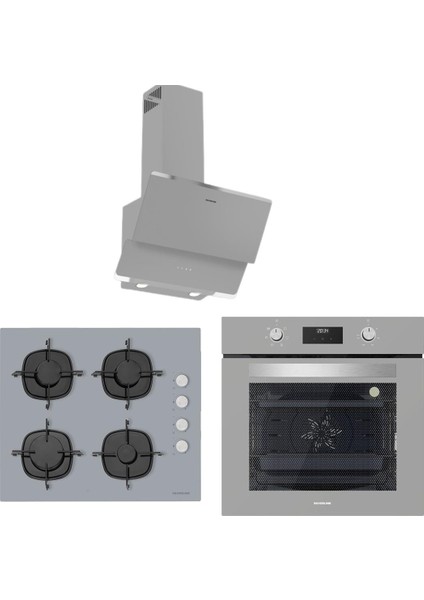Gri Cam Ankastre Set (3490 Oslo Gri - CS5335S02 - BO6502S02 Gri Fırın)