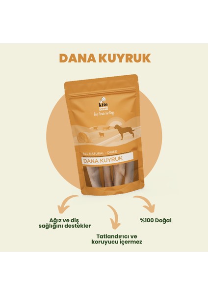 Dana Kuyruk Çiğnemelik Köpek Ödül Maması %100 Doğal, Glutensiz, Organik 100 gr