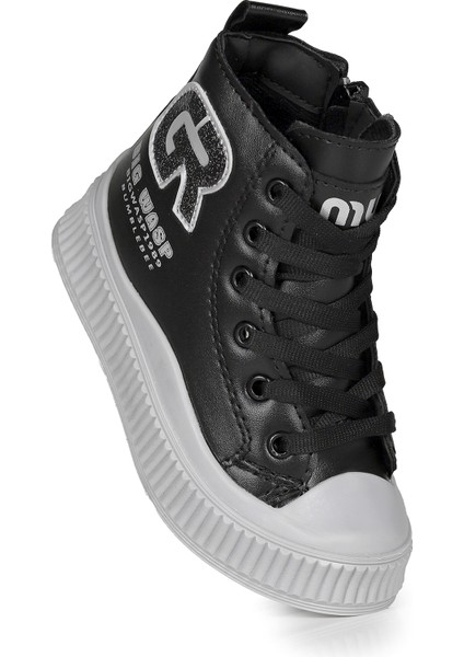 Wasp Fermuarlı Günlük Kız Çocuk Bot Ayakkabı Siyah - Gümüş