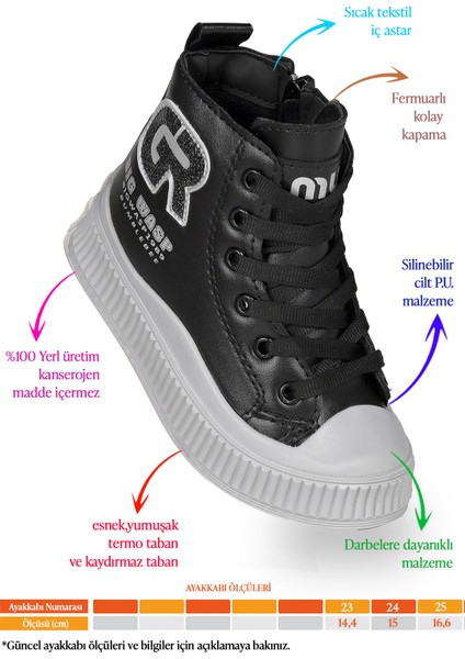 Wasp Fermuarlı Günlük Kız Çocuk Bot Ayakkabı Siyah - Gümüş fiyatları