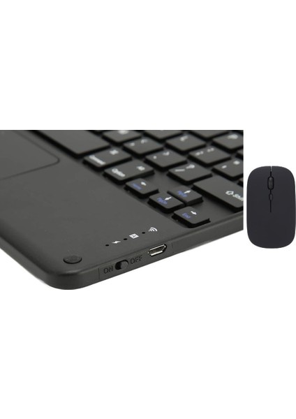 Alcatel Smart Tab 7 7" Uyumlu Kablosuz Bluetooth Şarjlı Touchpad'li Klavye Mouse Seti - Siyah