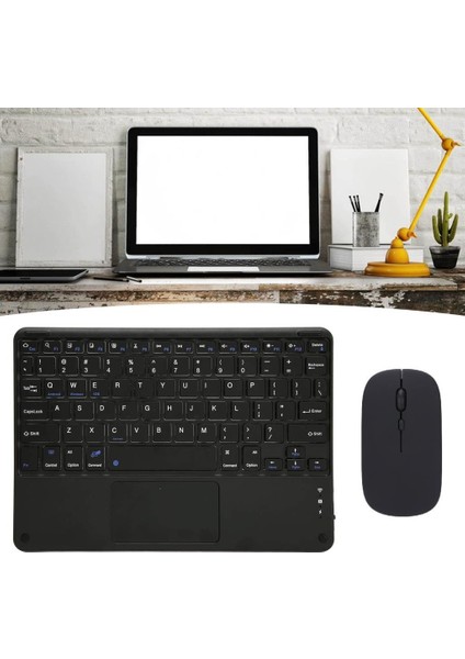 Alcatel Smart Tab 7 7" Uyumlu Kablosuz Bluetooth Şarjlı Touchpad'li Klavye Mouse Seti - Siyah