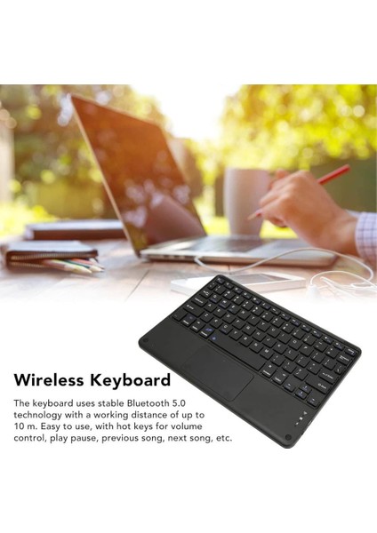 Alcatel Smart Tab 7 7" Uyumlu Kablosuz Bluetooth Şarjlı Touchpad'li Klavye Mouse Seti - Siyah