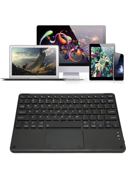 Alcatel Smart Tab 7 7" Uyumlu Kablosuz Bluetooth Şarjlı Touchpad'li Klavye Mouse Seti - Siyah
