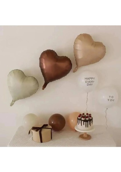 Retro Pastel Krem Karamel Çikolata Renk Kalp Balon Seti 3 Adet Doğum Günü Seti modelleri