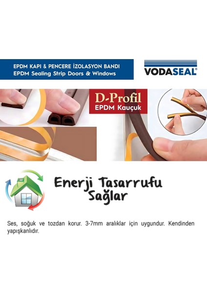 | Kapı Pencere İzolasyon Bandı, Kauçuk Profil, Kendinden Yapışkanlı, 6.20 m, Kahverengi fiyatları