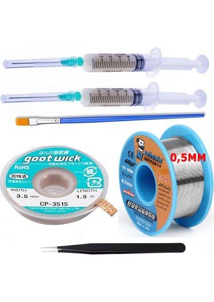 Mechanic Lehim Noclean SN63/PB37 40G 0,5mm Lehim Toplama CP-3515 Emme Teli 3,5mm 6lı Set1 Düz