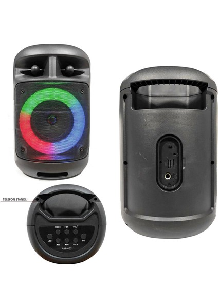 AM-402 Müzik Kutusu Şarjlı Bt/usb/sd/aux/mıc/fm Ledli