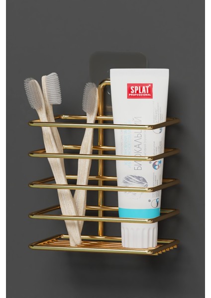 Home Gold Altın Kaplama Yapışkanlı Metal Diş Fırçalık Banyo Organizer