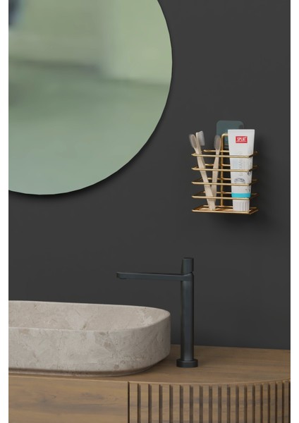 Home Gold Altın Kaplama Yapışkanlı Metal Diş Fırçalık Banyo Organizer modelleri