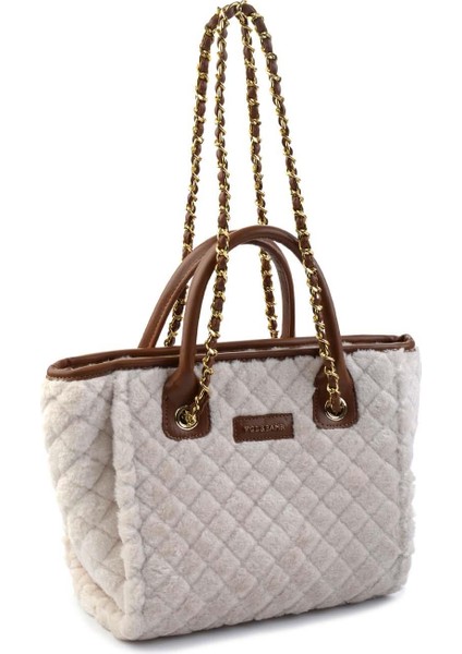 Krem Taba Kürklü Kadın Omuz Çantası C06065043097 fiyatları