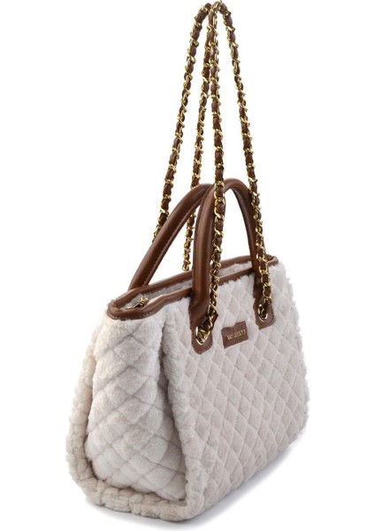 Krem Taba Kürklü Kadın Omuz Çantası C06065043097 modelleri