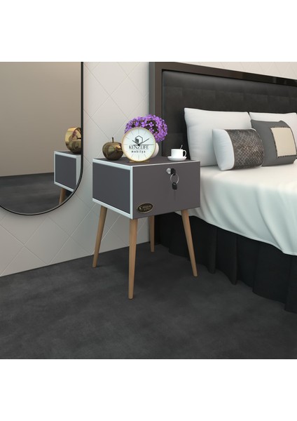 Kenzlife Komodin Kazuki Gri 60*39*39 Komidin Ahşap Ayaklı Kitaplık Ayakkabılık Kapaklı Arkalıklı