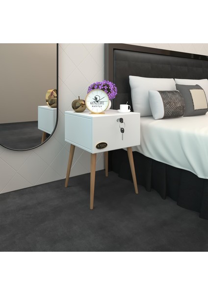 Kenzlife Komodin Kazuki Byz 60*39*39 Komidin Ahşap Ayaklı Kitaplık Ayakkabılık Kapaklı Arkalıklı