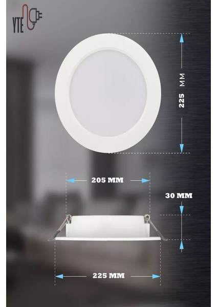 18 W Beyaz Sıva Altı Yuvarlak LED Panel 6500 K Yüksek Kalite