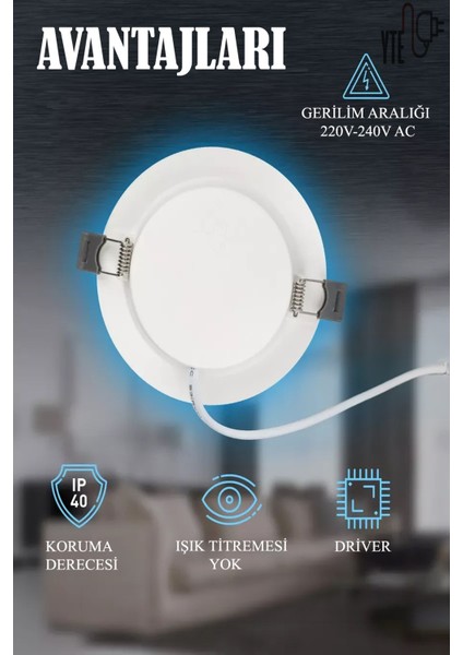18 W Beyaz Sıva Altı Yuvarlak LED Panel 6500 K Yüksek Kalite