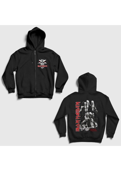 Siyah Beast Metal Iron Maiden Sırt Baskılı Fermuarlı Kapüşonlu Sweatshirt