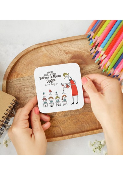 Öğretmenden Özel Hatıra Ahşap Bardak Altlığı Karne Hediyesi -30'lu Set