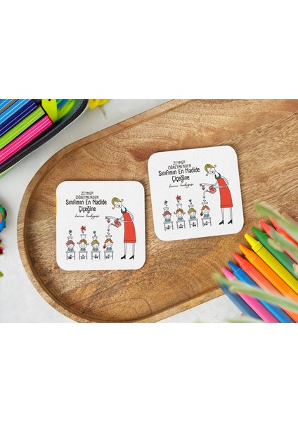 Öğretmenden Özel Hatıra Ahşap Bardak Altlığı Karne Hediyesi -30'lu Set fiyatları