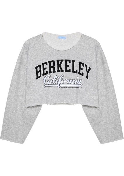 Baskı Detaylı Sweatshirt Gri Melanj