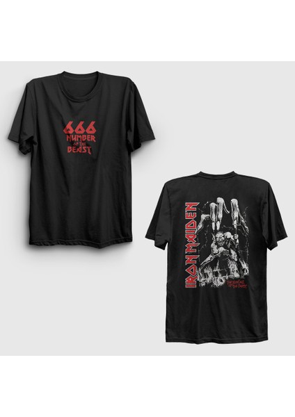 Siyah Beast V2 Metal Iron Maiden Sırt Baskılı T-Shirt