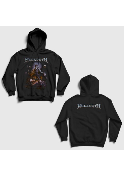 Siyah Cyber Army V2 Megadeth Sırt Baskılı Kapüşonlu Sweatshirt
