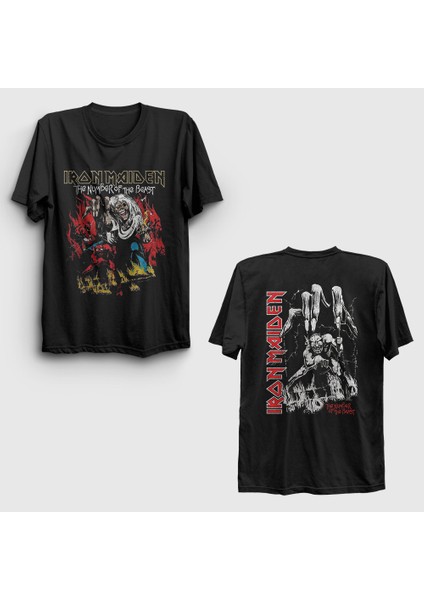 Siyah Beast V3 Metal Iron Maiden Sırt Baskılı T-Shirt