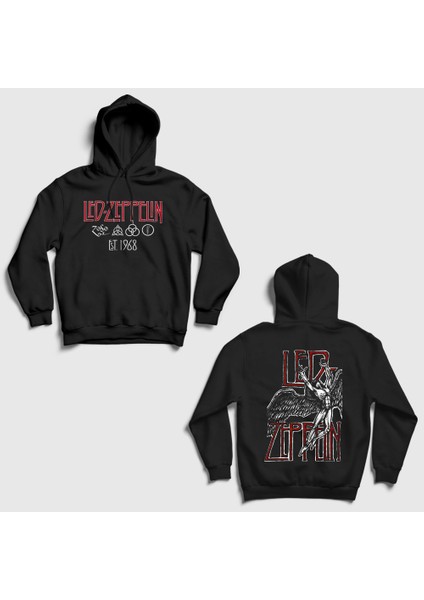 Siyah Icarus V2 Rock LED Zeppelin Sırt Baskılı Kapüşonlu Sweatshirt