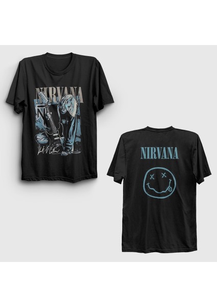 Siyah Guitar Kurt Cobain Nirvana Sırt Baskılı T-Shirt