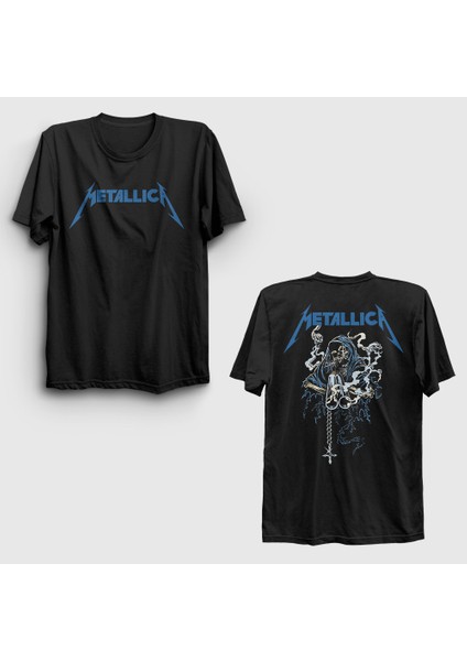 Siyah Gun Smoke Metallica Sırt Baskılı T-Shirt