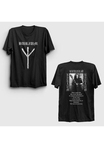 Siyah Dunkelheit Metal Burzum Sırt Baskılı T-Shirt