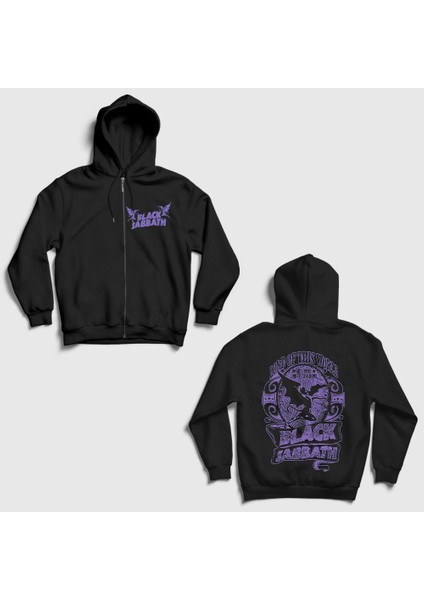 Siyah Lord Of This World Black Sabbath Sırt Baskılı Fermuarlı Kapüşonlu Sweatshirt