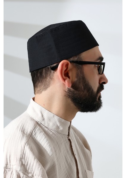 Siyah Fileli Kumaş Kalıp Namaz Takkesi fırsatları