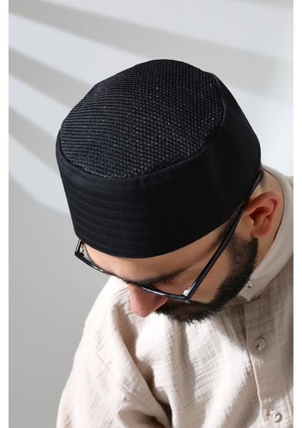 Siyah Fileli Kumaş Kalıp Namaz Takkesi indirimleri