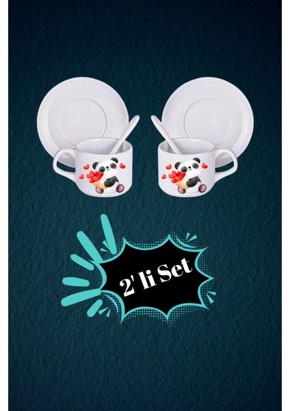 Sevgililer Günü Kalpli Baskılı 2’li Set Kaşıklı Porselen Çay Kahve Fincan Seti fiyatları