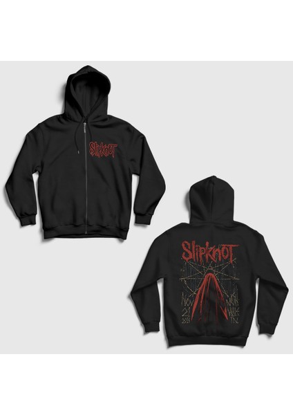 Siyah Nashville V2 Slipknot Sırt Baskılı Fermuarlı Kapüşonlu Sweatshirt