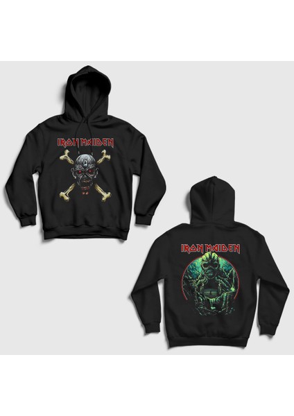Siyah Wizard Metal Iron Maiden Sırt Baskılı Kapüşonlu Sweatshirt