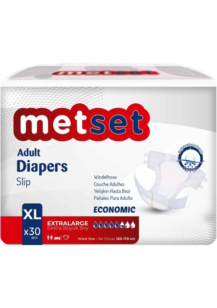 Ekonomik Bel Bantlı Yetişkin Hasta Bezi 5,5 Damla Xlarge En Büyük Boy Xl Beden 30'lu 3 Paket 90 Adet