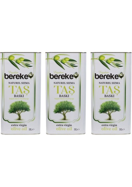 3 Lü Bereke Naturel Sızma Soğuk Sıkım Taş Baskı Zeytinyağı 5 Litre