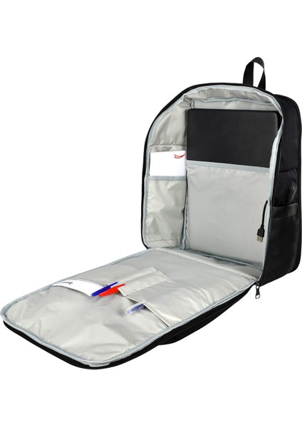 25N-03-0021 USB Girişli 17'' Tam Korumalı Notebook+Tablet+Telefon Bölmeli Business Sırt Çantası